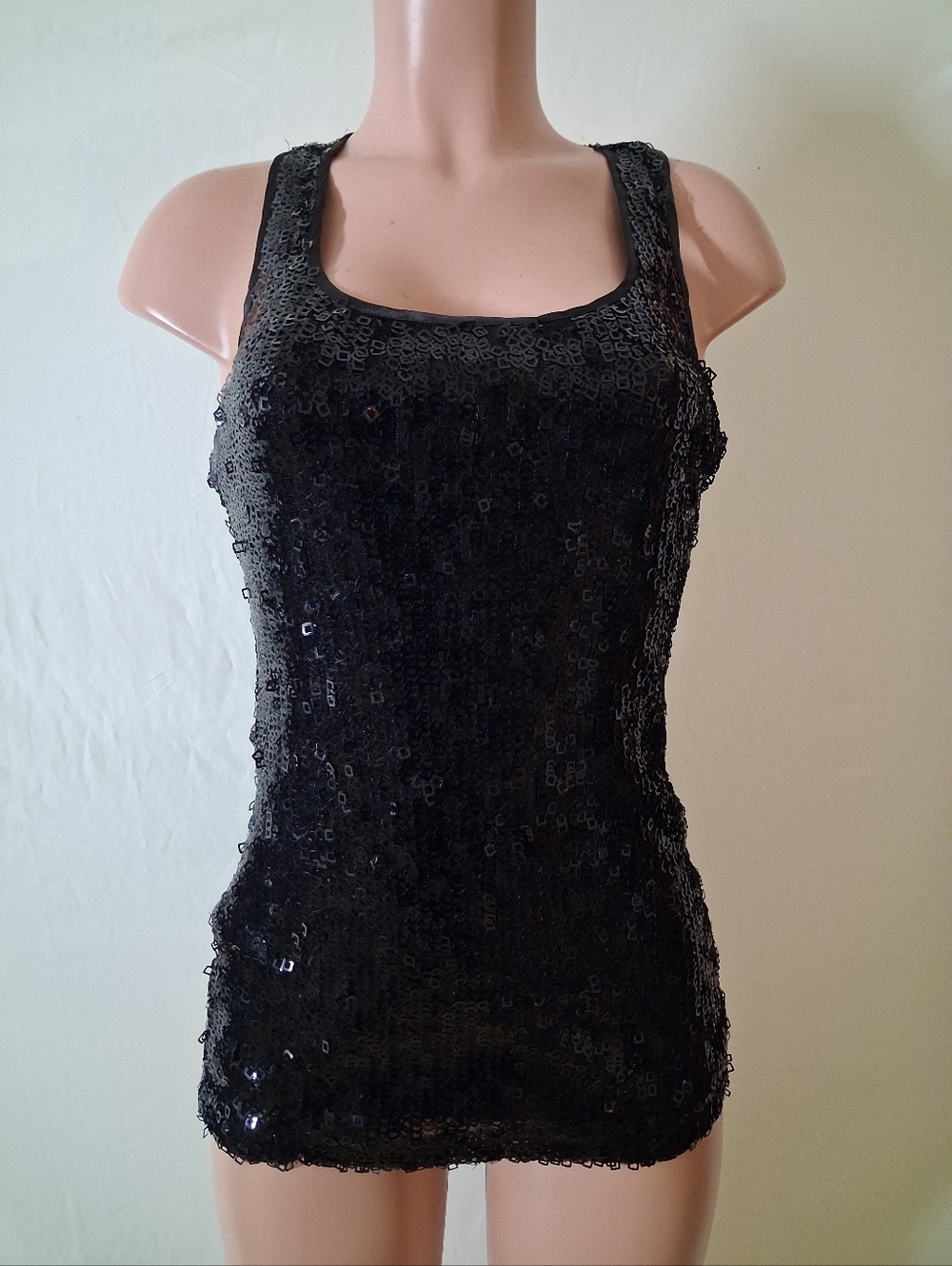 D'Closet Black Sequin Night Out Racerback Top Small